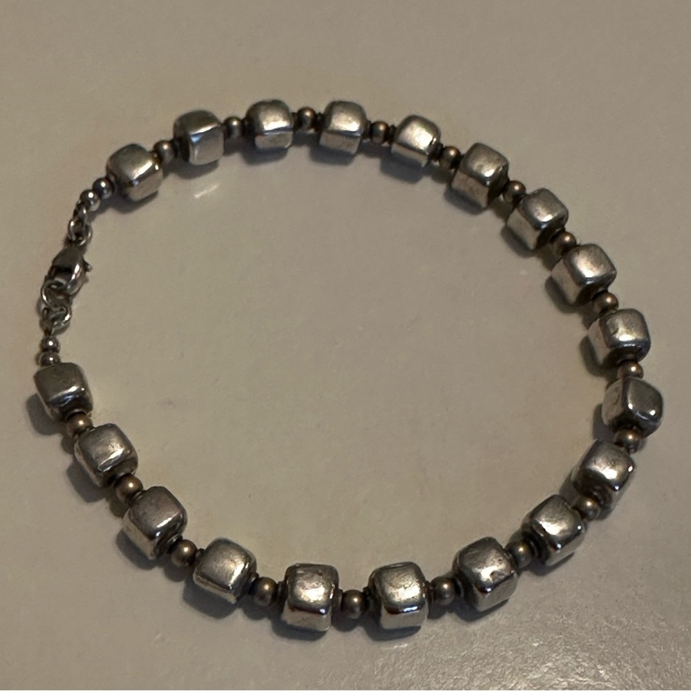 Sterling Silver & Brass Square Beaded Bracelet